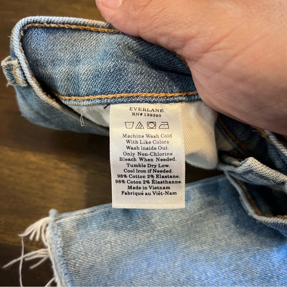 Everlane Straight Leg Jeans Pants Fringe Distr Hem Light Wash 27 High Rise - Picture 8 of 12